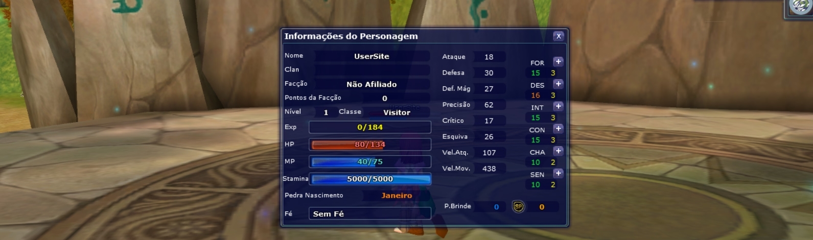 Janela de Status do Personagem